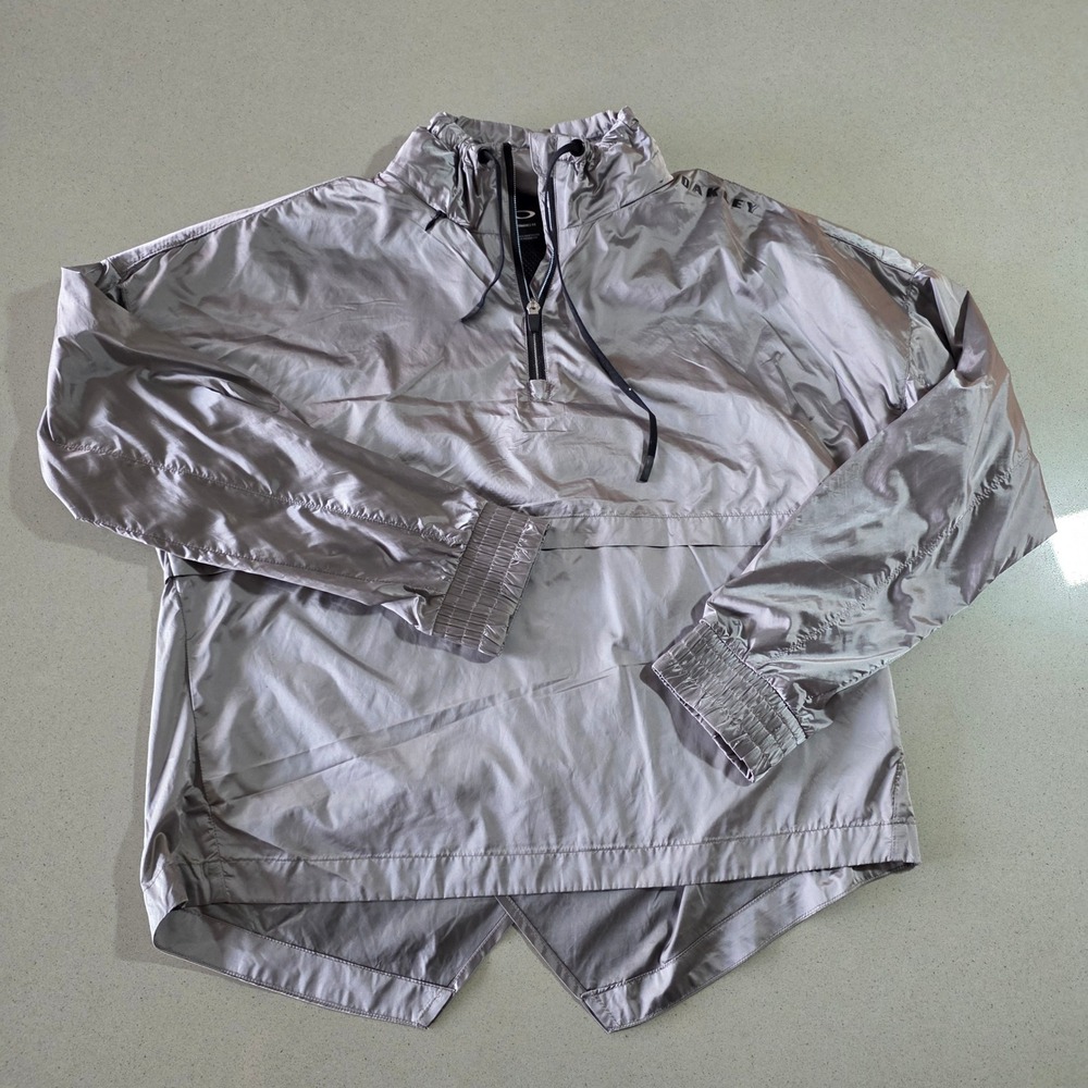 Oakley Womens Performance Fit Metallic Silver Quarter Zip Windbreaker Jacket S
